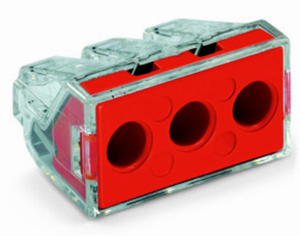 złączka instalacyjna 3x6mm2 do puszek przezroczysty/czerwony 