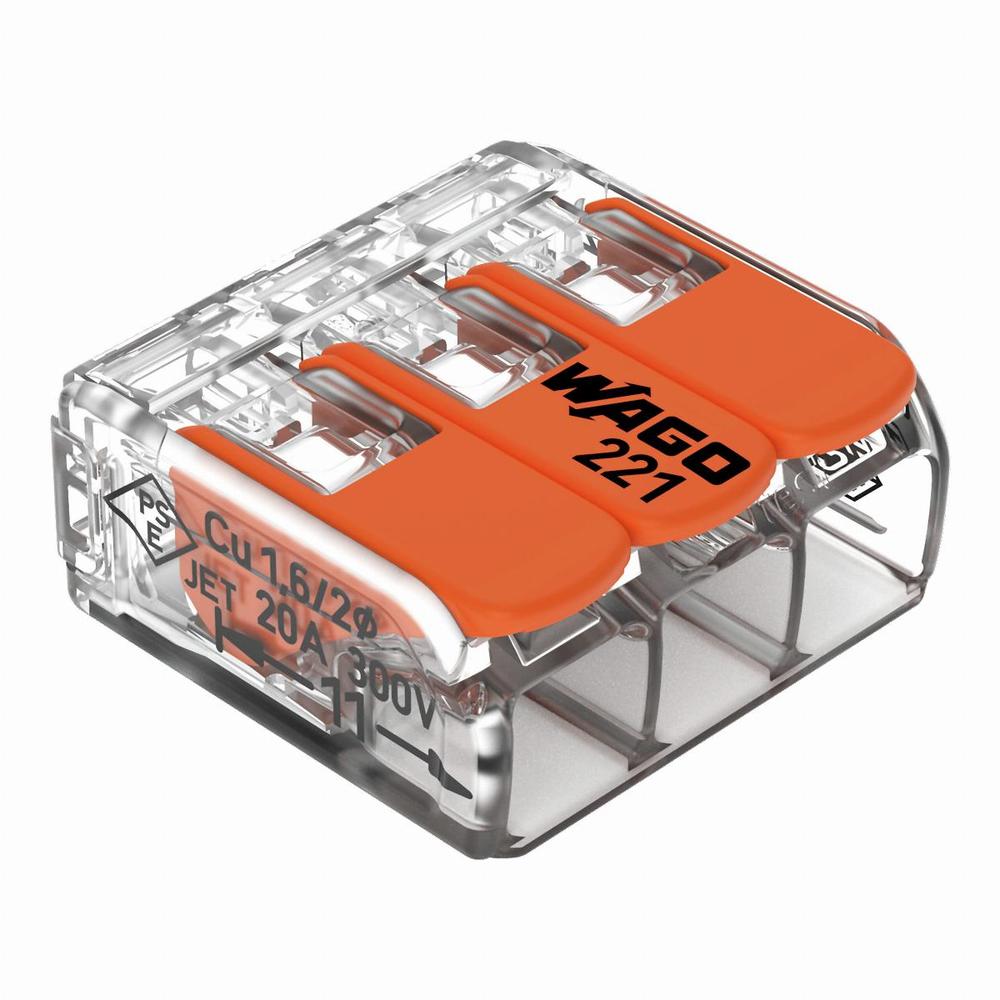 złączka instalacyjna COMPACT uniwersalna 3x4mm2 z dźwig.pomarańczowy przezroczysty 50szt/opak