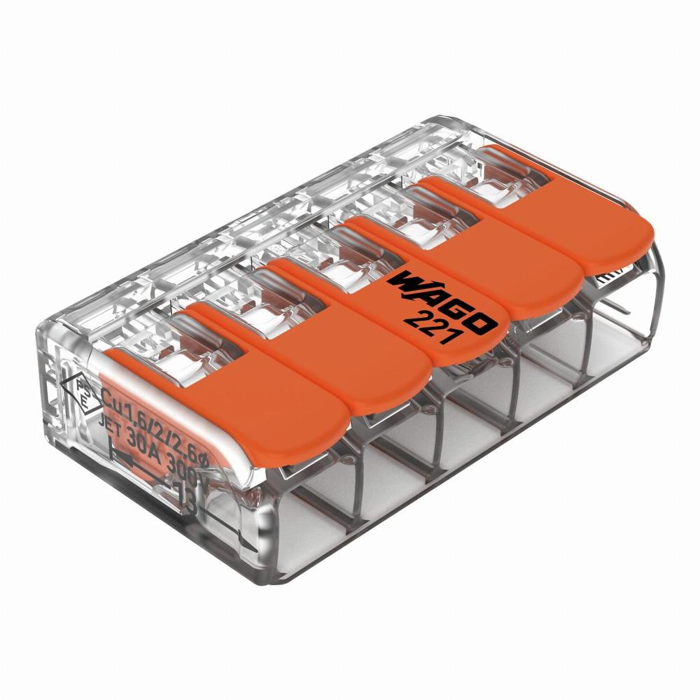 złączka instalacyjna COMPACT uniwersalna 5x6mm2 z dźwig.pomarańczowy transparentny 15 szt/opak