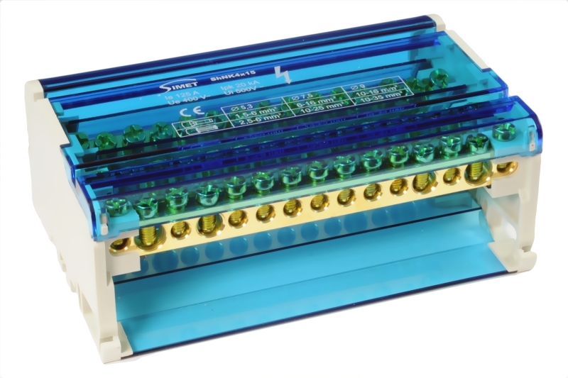 modułowy blok rozdzielczy SHNK 4x15 4-polowy 125A TS35 4x(11x6mm2 2x25mm2 2x35mm2) szary