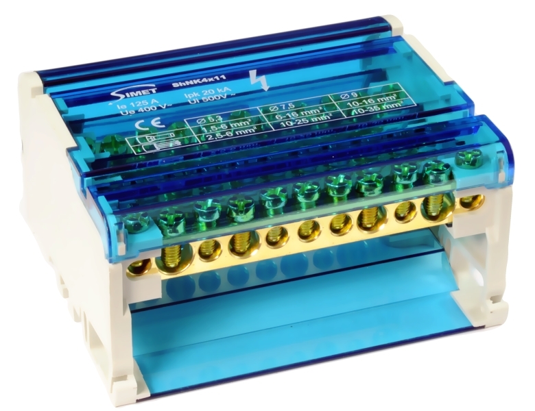 modułowy blok rozdzielczy SHNK 4x11 4-polowy 125A TS35 4x(7x6mm2 2x25mm2 2x35mm2) szary