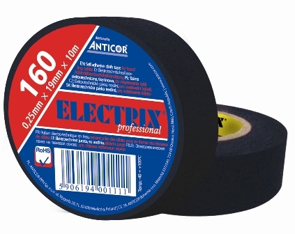ELECTRIX 160 taśma tkaninowa 0,25 mm x 19 mm x 10 m czarna parciana