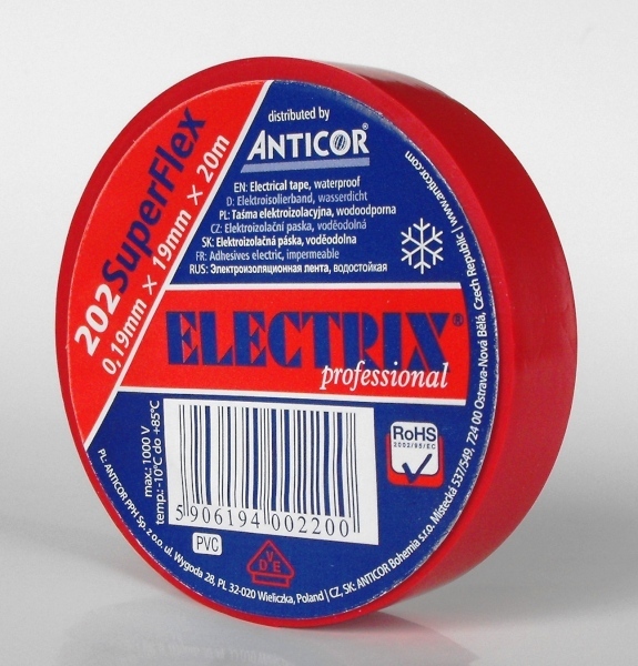 ELECTRIX 202 SuperFlex taśma elektroizolacyjna PCW 0,19 mm x 19 mm x 20 m czerwona