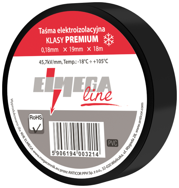 ELECTRIX 200 PREMIUM taśma elektroizolacyjna PCV 0,18 mm x 19 mm x 18 m czarny