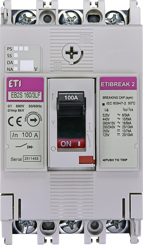EB2S 160/3LF 100A 3p Wyłącznik mocy 3P, 16kA, wyzw. TM (bez regulacji)