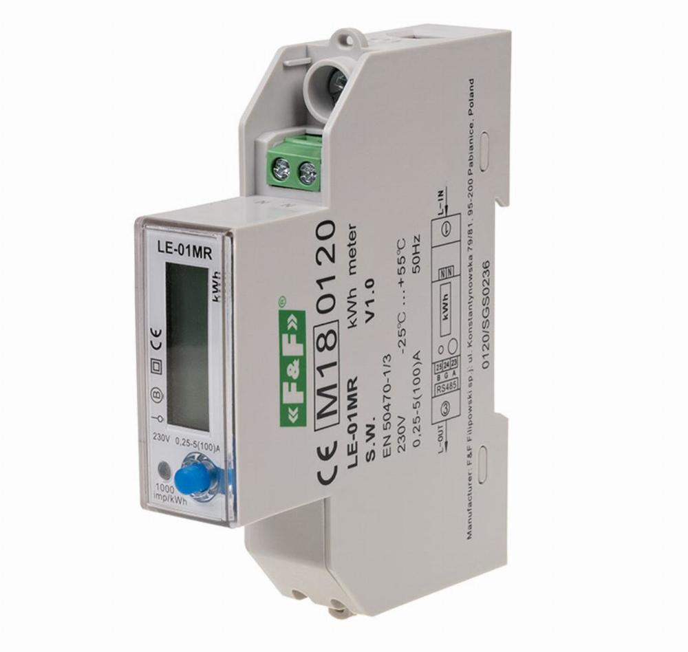 licznik energii elektrycznej 1 fazowy LE-01MR LCD 100A rejest.par.sieci U, I, F, P, Q