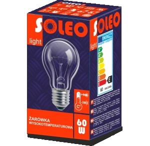 żarówka wysokotemperaturowa SOLEO E27 A55 75W 230V 1000h przezroczysty 