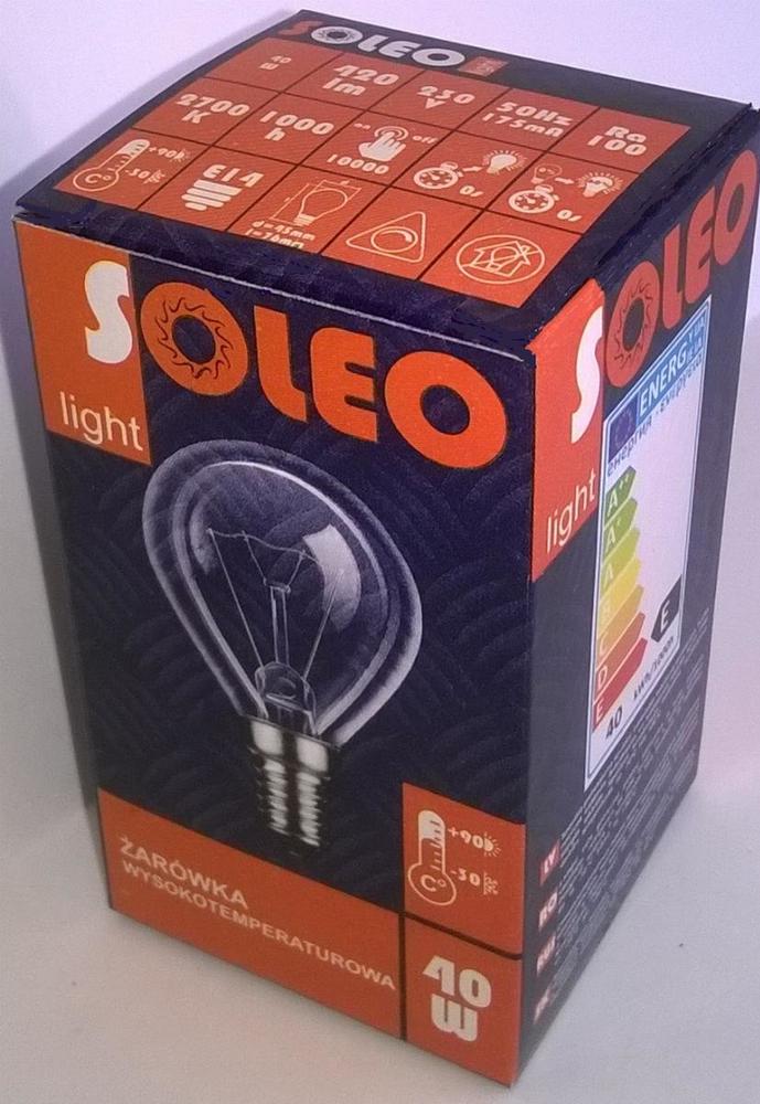 żarówka wysokotemperaturowa SOLEO E14 P45 60W 230V 1000h kulka przezroczysty