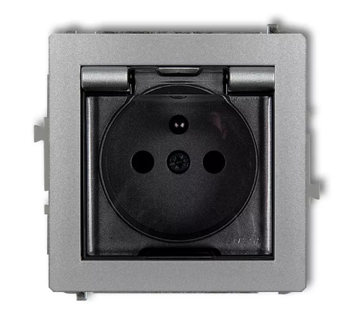 gniazdo DECO bryzgoszczelne IP44 (kl.dymna) srebrne metalowe 7DGPB-1zd