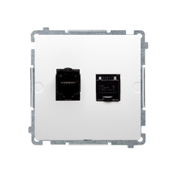 SIMON BASIC gniazdo komputerowe podwójne RJ45 kat.6e z przesłoną przeciwkurzową (moduł) biały