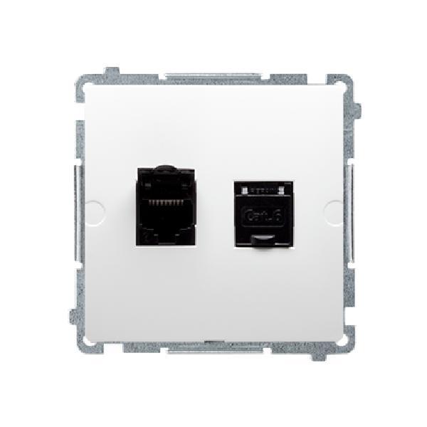SIMON BASIC gniazdo komputerowe podwójne RJ45 kat.6 z przesłoną przeciwkurzową (moduł) biały