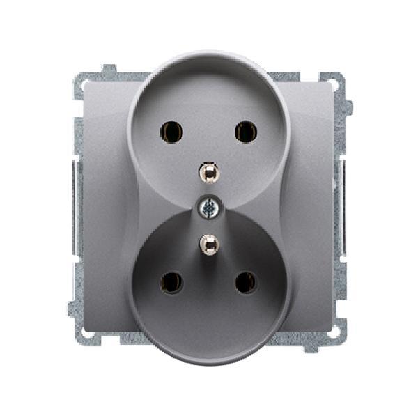 SIMON BASIC gniazdo podwójne z/uz. zaciski śrubowe 16A 250V (moduł) stal inox