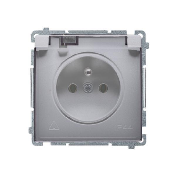 SIMON BASIC gniazdo pojedyncze hermetyczne IP44 z/uz. zaciski śrubowe 16A 250V (moduł) klapka transparentna stal inox
