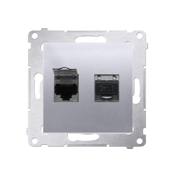 SIMON 54 gniazdo komputerowe podwójne RJ45 kat.6e z przesłoną przeciwkurzową (moduł) srebrny mat