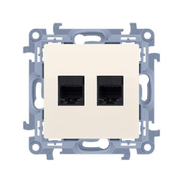SIMON 10 gniazdo komputerowe podwójne RJ45 kat.6e (moduł) kremowy