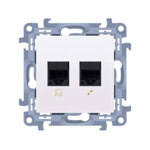 SIMON 10 gniazdo komputerowe RJ45 kat.6 + telefoniczne RJ11 (moduł) biały