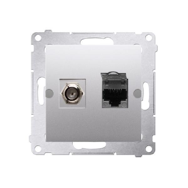 SIMON 54 gniazdo antenowe typu "F" + RJ45 kat.6 (moduł) srebrny mat