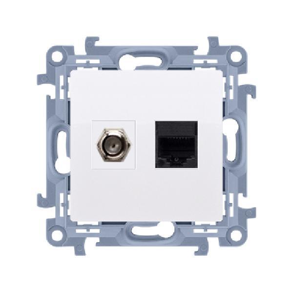 SIMON 10 gniazdo antenowe typ F + RJ45 kat.5e (moduł) biały