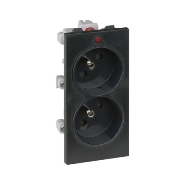 CIMA gniazdo podwójne CIMA z/uz. z sygnalizacją napięcia zaciski śrubowe 16A 250V 108x52mm szary grafit