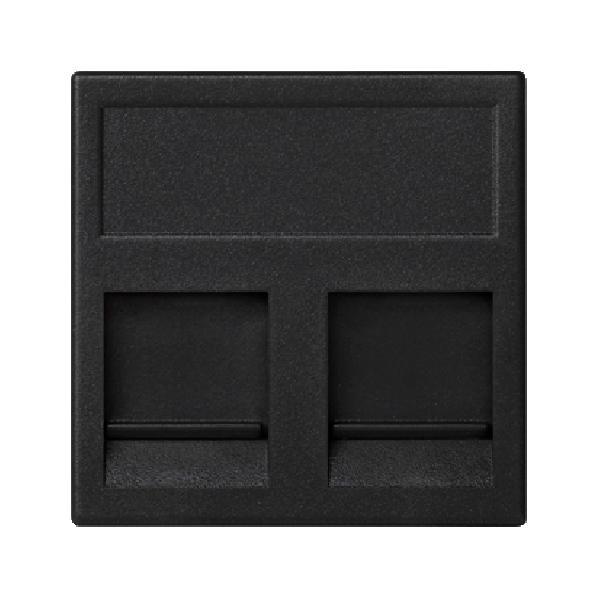 K45 plakietka teleinformatyczna K45 keystone podwójna płaska uniwersalna z osłonami 45x45mm szary grafit