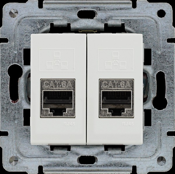 gniazdo DANTE podwójne komputerowe RJ45 b/r białe kat.6 ekranowane 