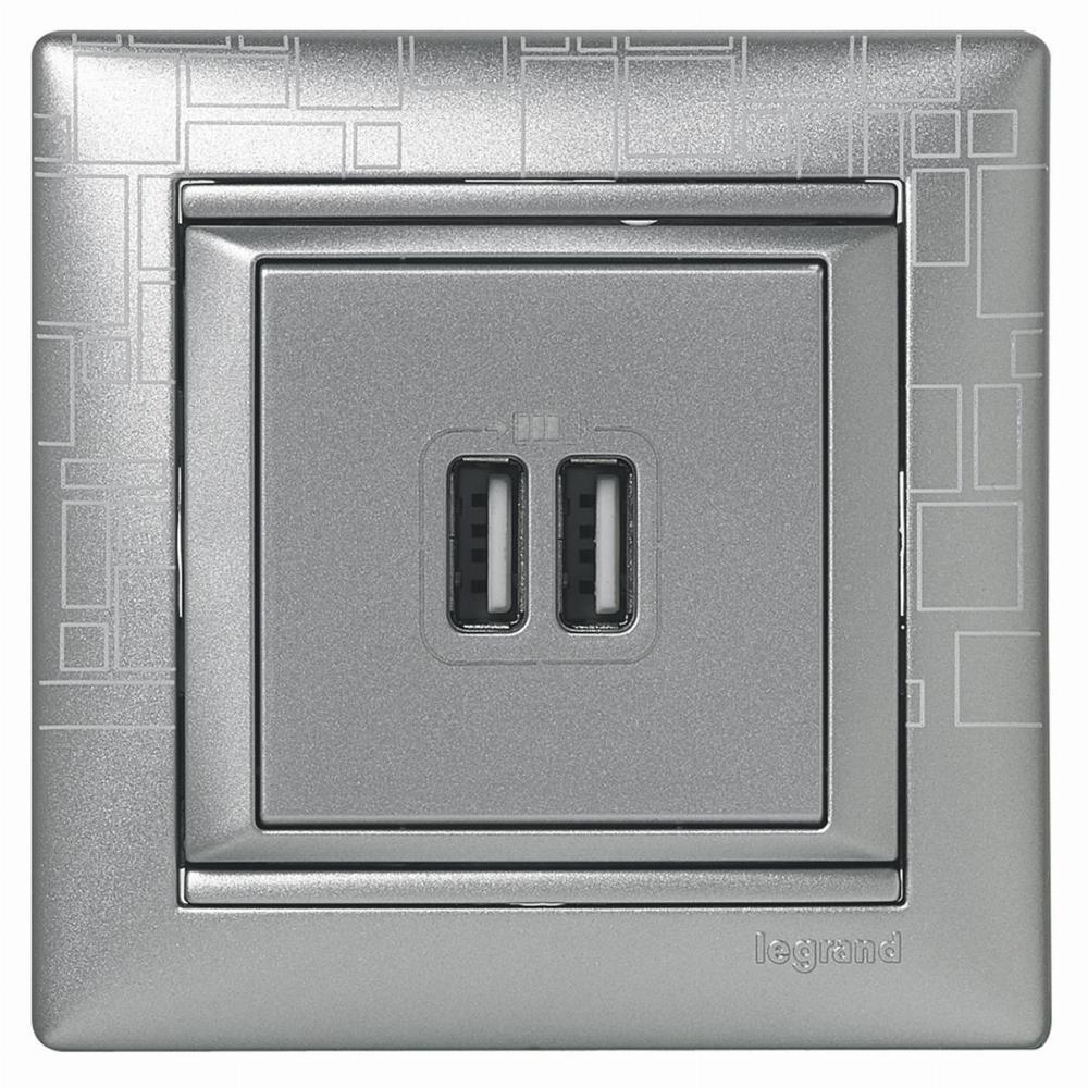 gniazdo VALENA 2xUSB alu. pion.