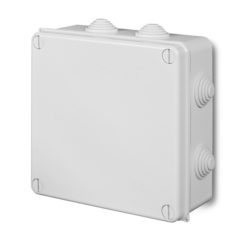 PK-7 puszka natynkowa 172x172x75 8 dławic IP 55 - kolor biały