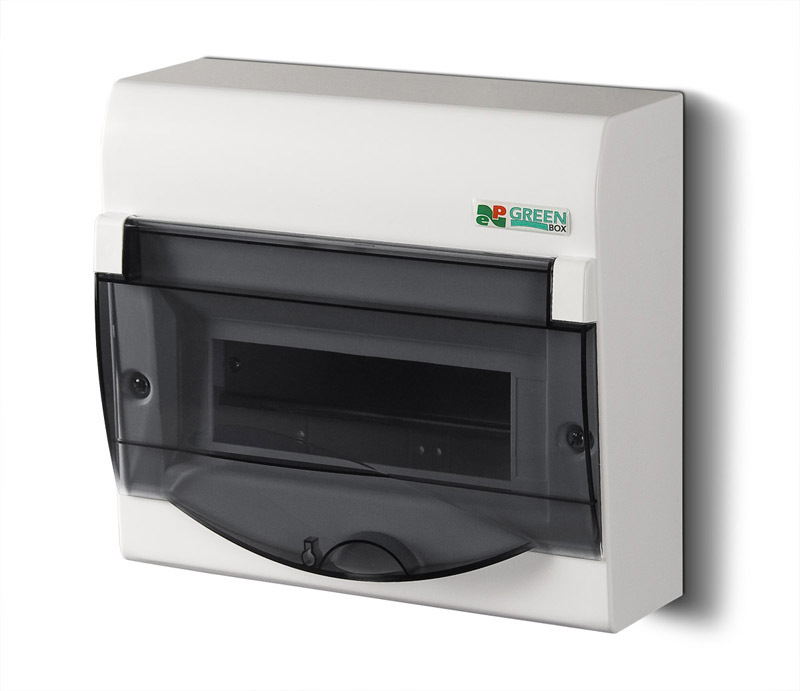 GREEN BOX rozdzielnica 1x8+2 PE+N natynkowa IP 40 - kolor dymny