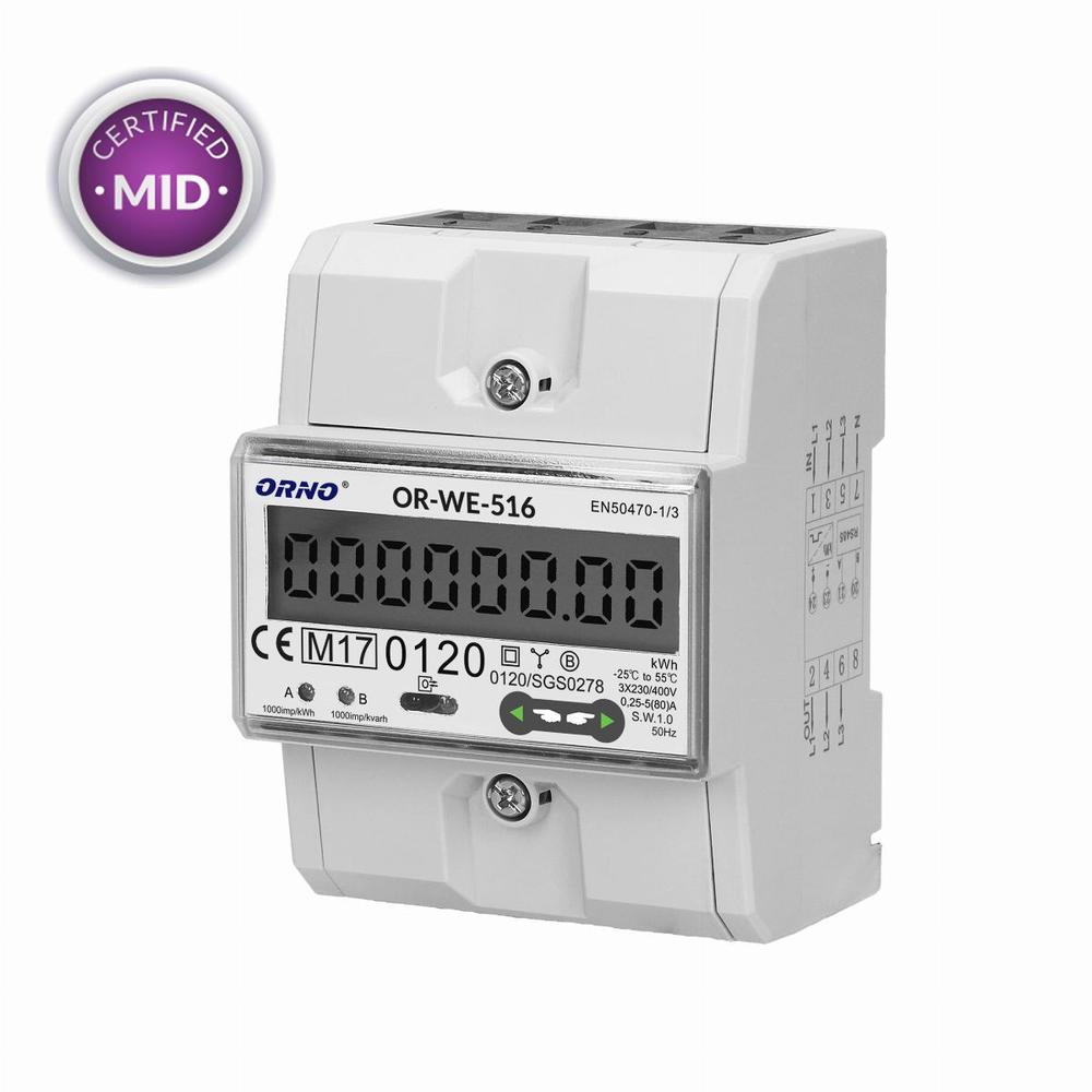 licznik energi elektrycznej 3 fazowy 80A RS485MID OR-WE-516