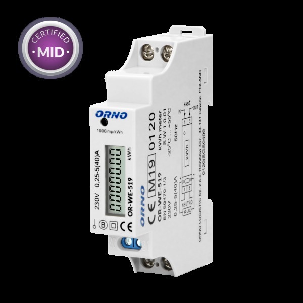 licznik energi elektrycznej 1 fazowy 40A OR-WE519 MID