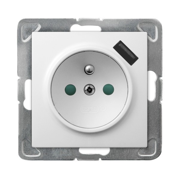 gniazdo IMPRESJA pojedyncze z/u z ladow. USB białe GP-1YZPUSB/m/00