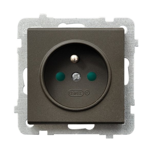 gniazdo SONATA pojedyncze z/u przeslona b/r czekoladowe metalowe GP-1RZP/m/40