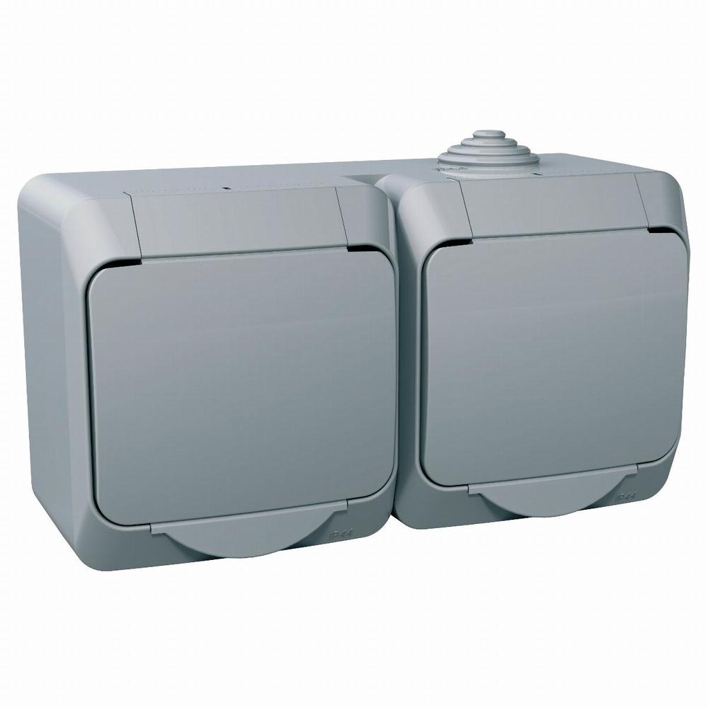 gniazdo podwojne szare CEDAR PLUS IP44