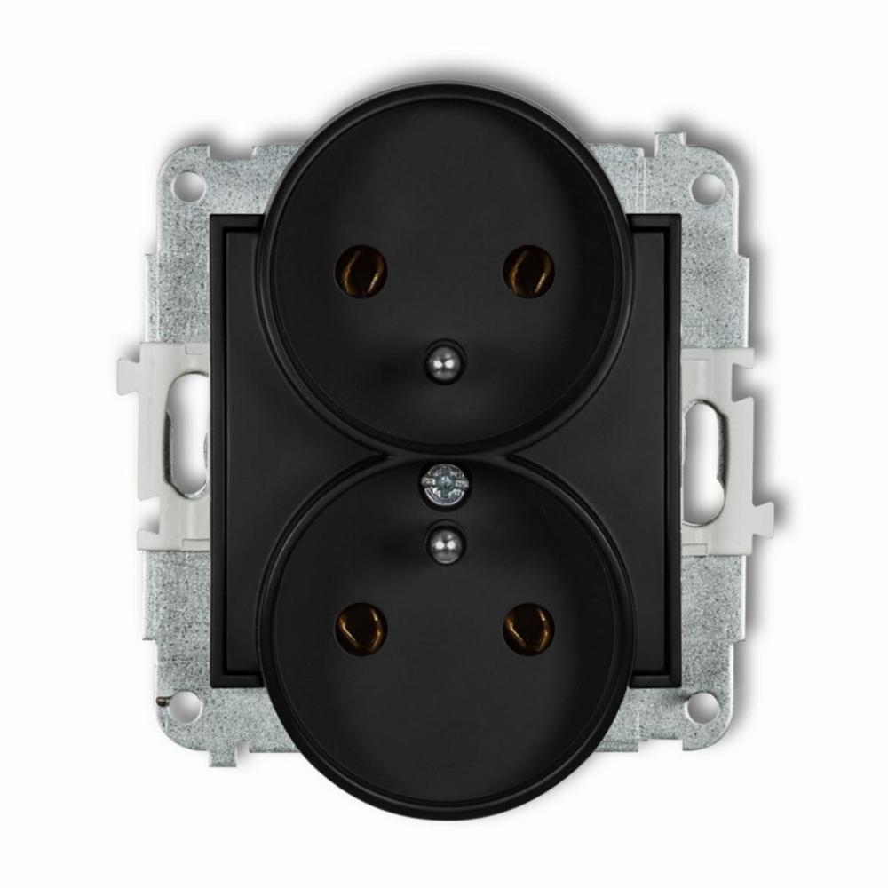 Mechanizm gniazda podwójnego do ramki z uziemieniem 2x(2P+Z) (czarny mat) (bez przesłon torów prądowych)