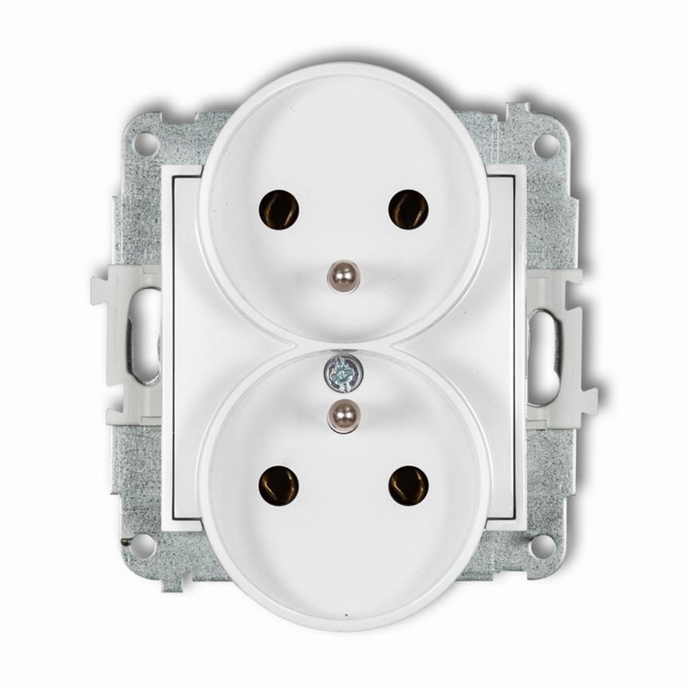 Mechanizm gniazda podwójnego do ramki z uziemieniem 2x(2P+Z) (biały) (bez przesłon torów prądowych)