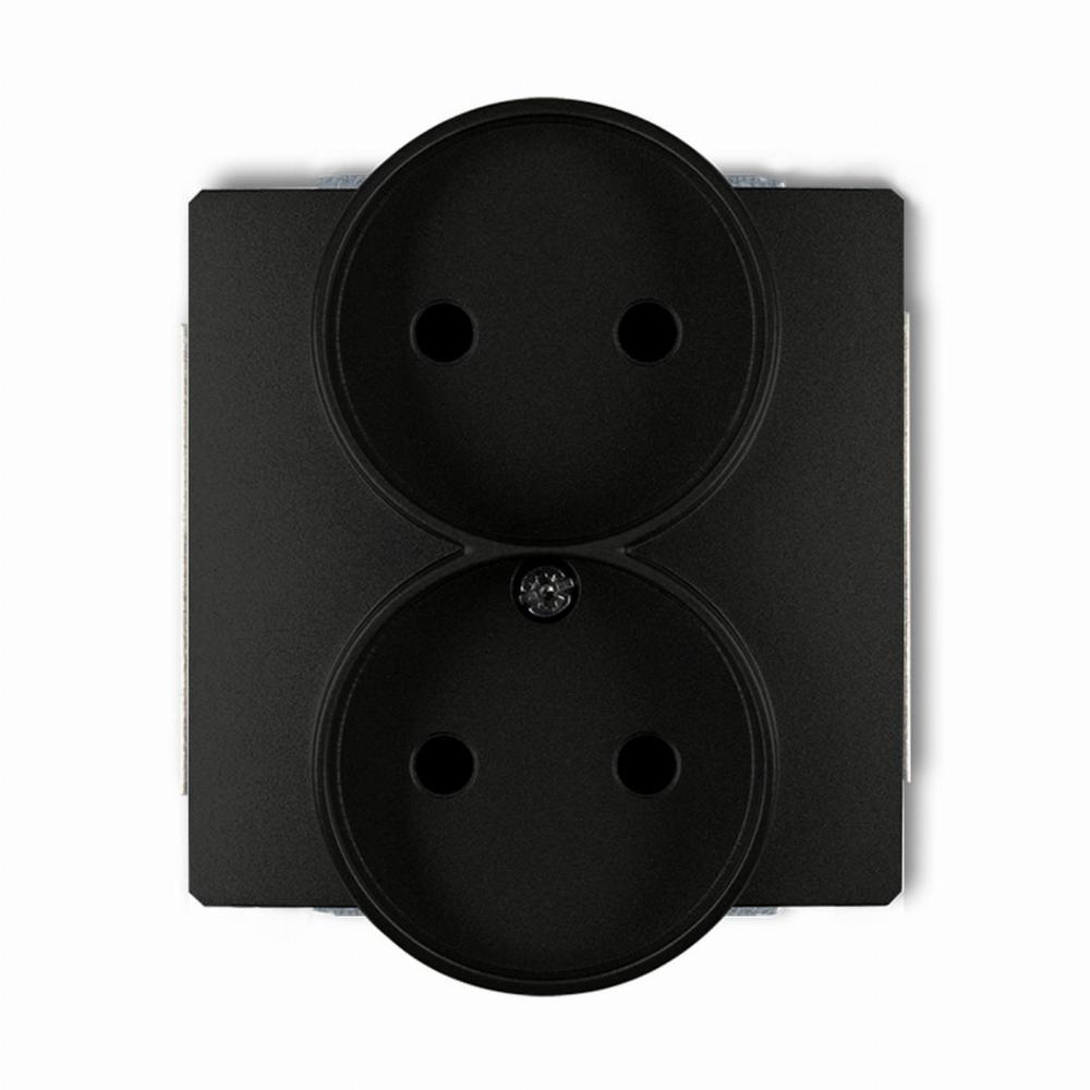 DECO Mechanizm gniazda podwójnego do ramki bez uziemienia 2x2P (przesłony torów prądowych) czarny mat