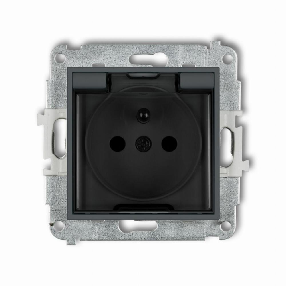 mechanizm gniazda bryzgoszczelnego z uziemieniem 2P+Z (klapka dymna, przesłony torów prądowych)