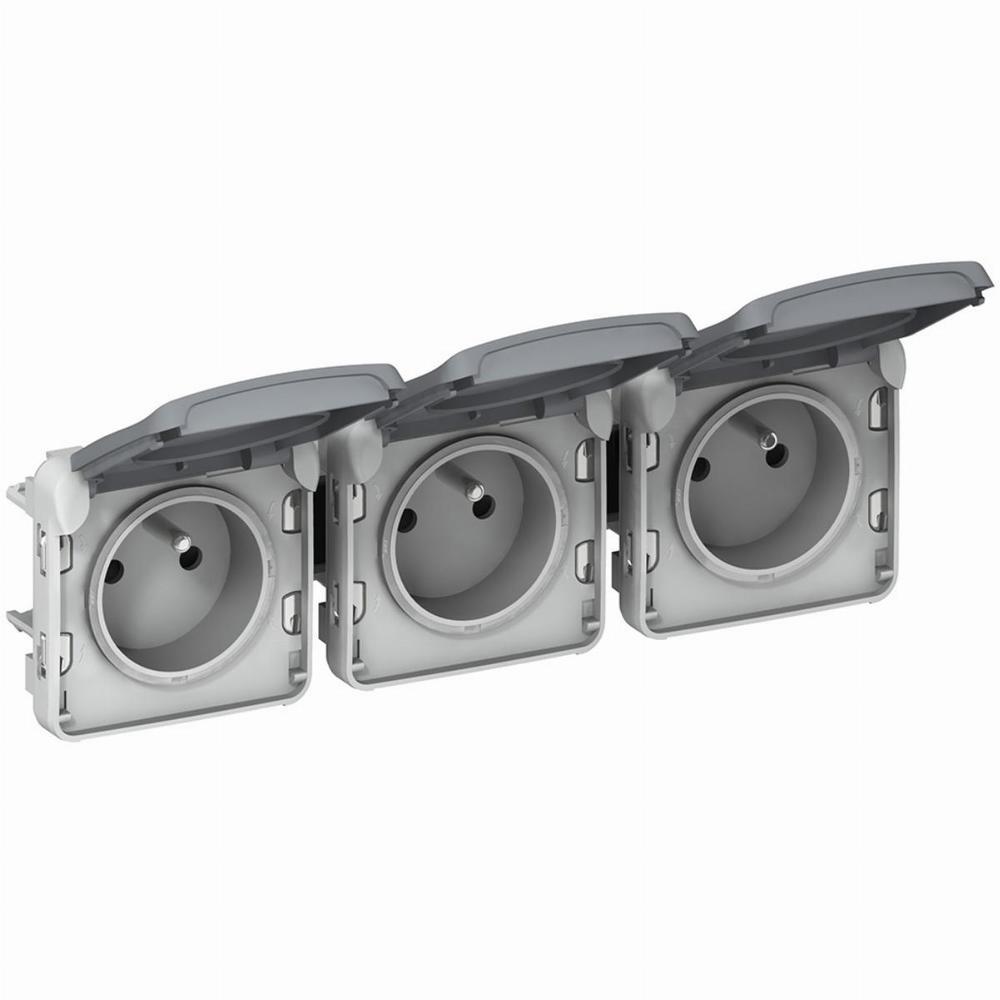 gniazdo potrójne poziome 3X2P+Z SZARE 16A-250V PLEXO55