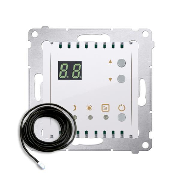SIMON 54 regulator temperatury z wyświetlaczem i czujnikiem wewnętrznym 16(2)A 230V (moduł) biały