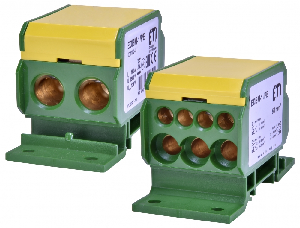 blok rozdzielczy EDBM-1/PE 160A (2x4-50mm2/3x2,5-25mm2+4x2,5-16mm2) żółto-zielony