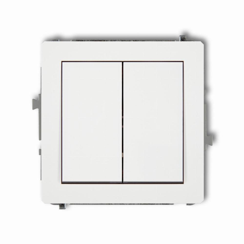 Mechanizm łącznika jednobiegunowego ze schodowym DECO (dwa klawisze bez piktogramów, wspólne zasilanie)