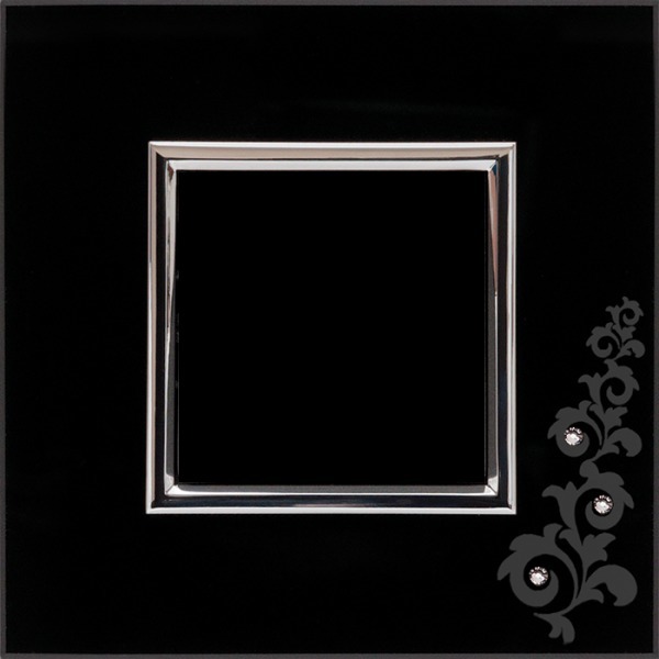 ramka DANTE 1-kr.szkło glass czarny MS1 mrożenie+3 kryształki Swarovski