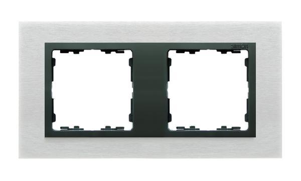 SIMON 82 NATURE ramka 2-kr. metal Inox mat/pierścień grafit