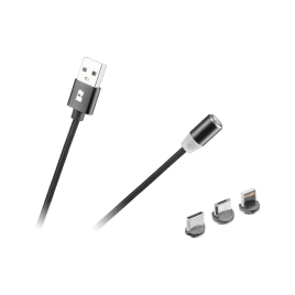 Kabel USB magnetyczny 3w1 microUSB, USB typu C, Lightning 100 cm czarny