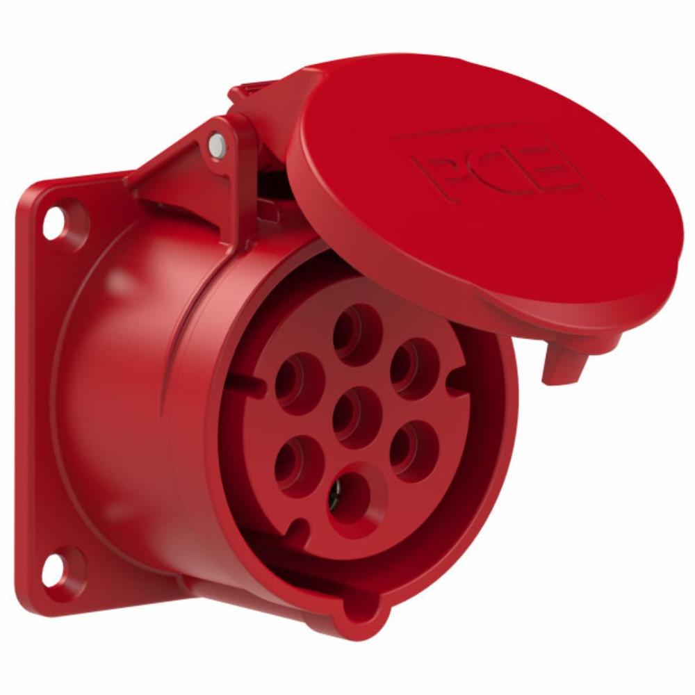 gniazdo siłowe tablicowe proste 16A 5P+Z+N 400V 50/60Hz 6h IP44/54, kolnierz 70X70, rozstaw śrub 56X56, styki niklowane