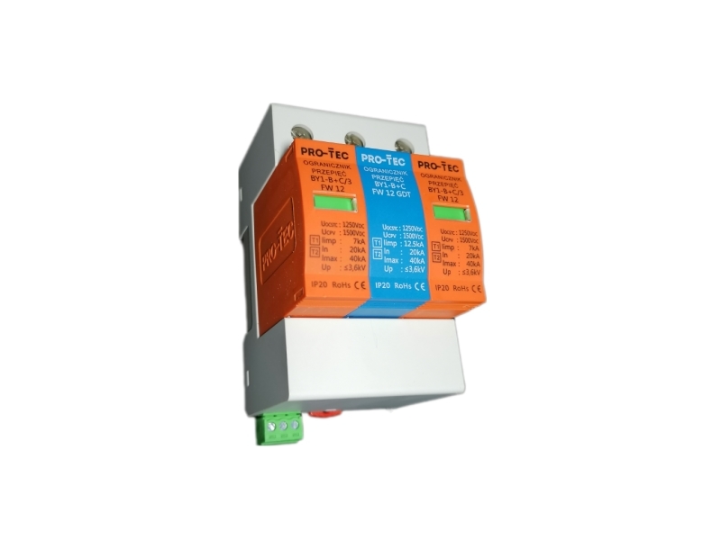 ogranicznik przepięć do instalacji fotowoltaicznych warystorowo - iskiernikowy typu 1+2 - BY1-B+C/3 FW 12 GDT