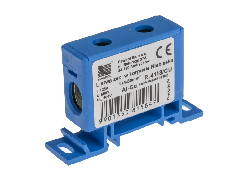 listwa zaciskowa 1x50mm2 w korpusie niebieska