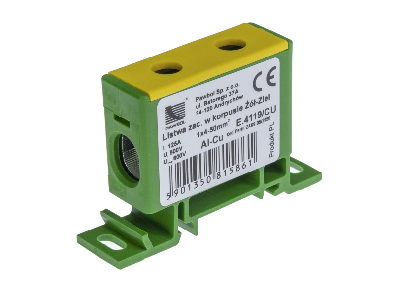 listwa zaciskowa 1x50mm2 zółto w korpusie zielona