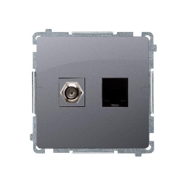 SIMON BASIC gniazdo antenowe typu F + komputerowe RJ45 kat.6 (moduł) stal inox