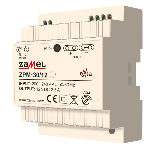 zasilacz impulsowy 12V DC, 30W, TH-35 TYP: ZPM-30/12